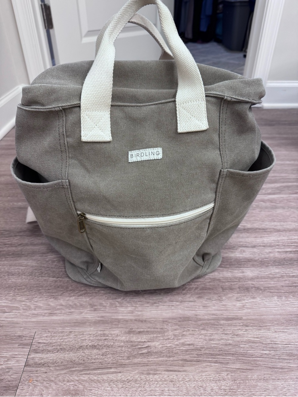 Birdling Canvas Tote Backpack with Cream Handles